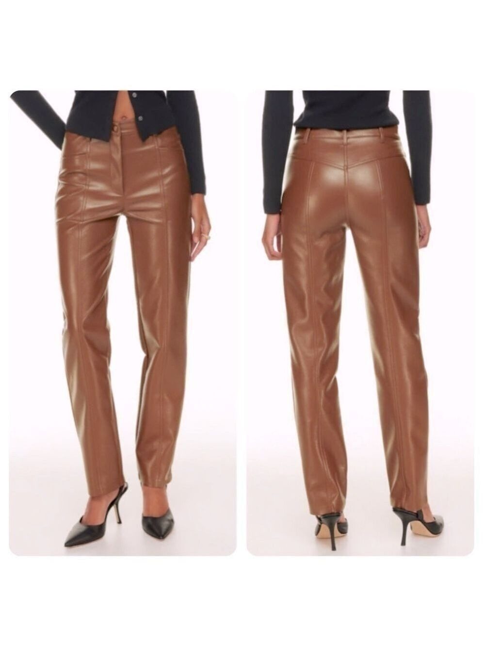 Aritzia WILFRED Rebel Vegan Leather Trouser Straight Leg Pants Brown Size 8